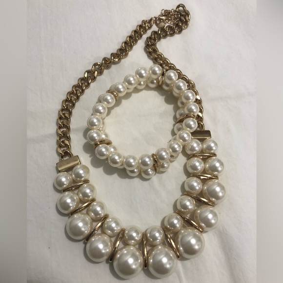 Vintage SHB HEAVY PEARL NECKLACE & bracelet set - Picture 1 of 6